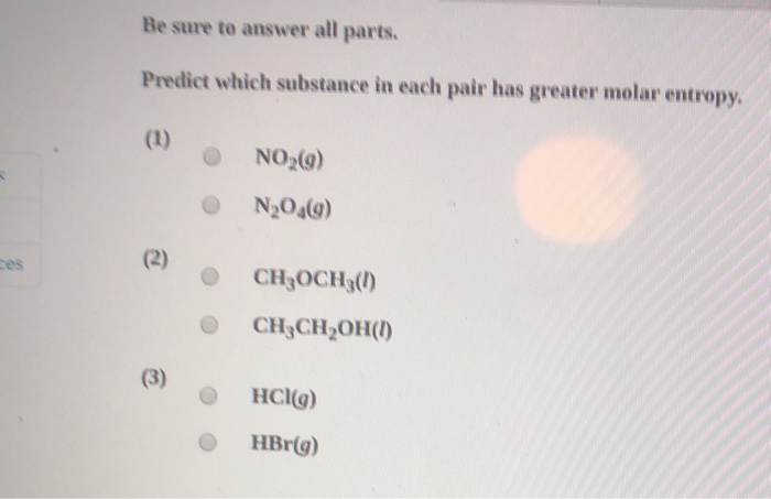 Solved Be Sure To Answer All Parts Predict Which Substance Chegg