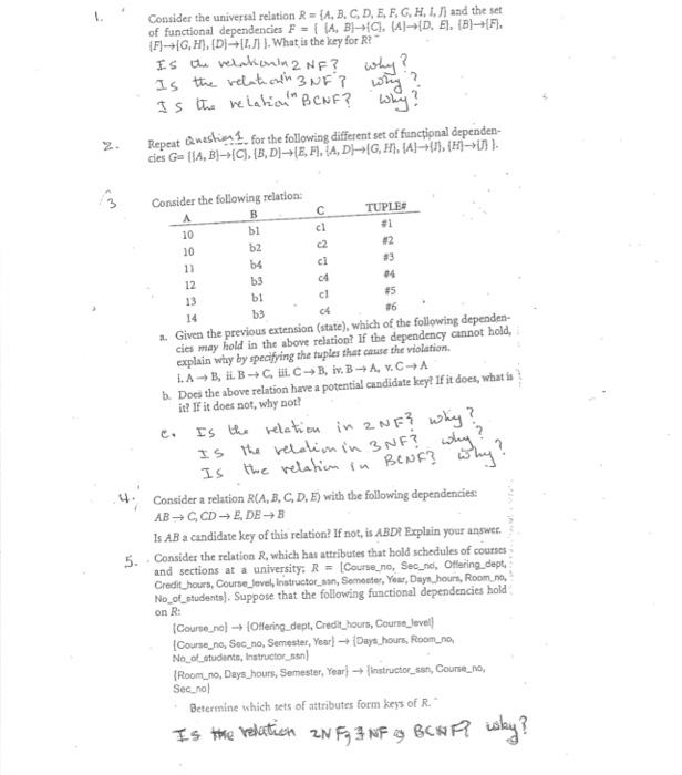 Solved Consider The Universal Relation R A B C D E Chegg