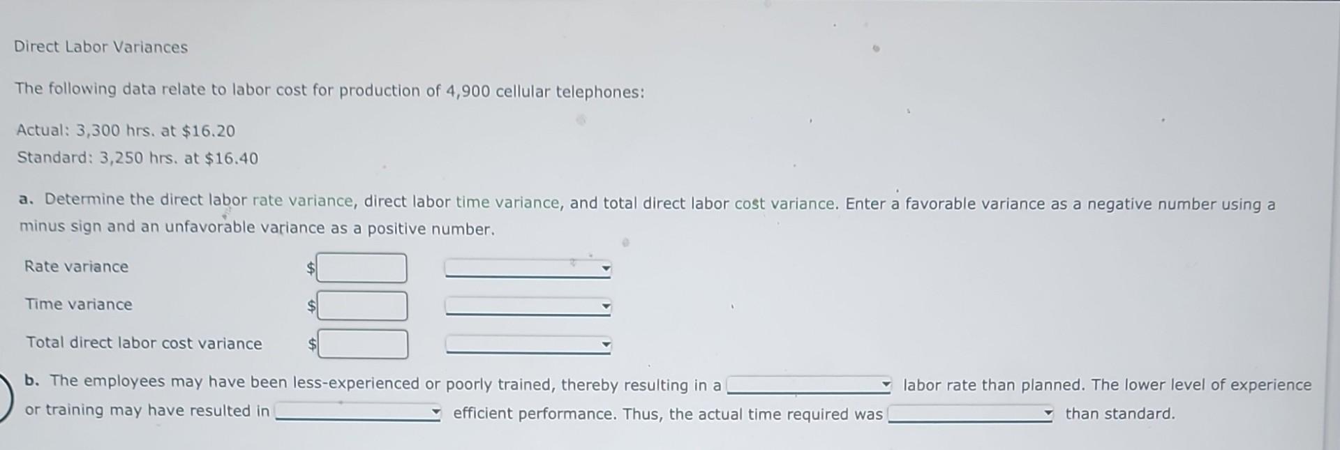 Solved Direct Labor Variances The Following Data Relate To Chegg