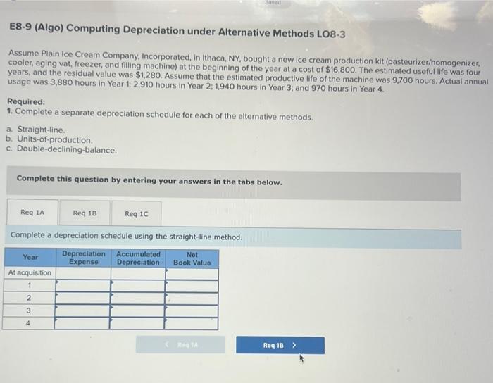 Solved E Algo Computing Depreciation Under Alternative Chegg