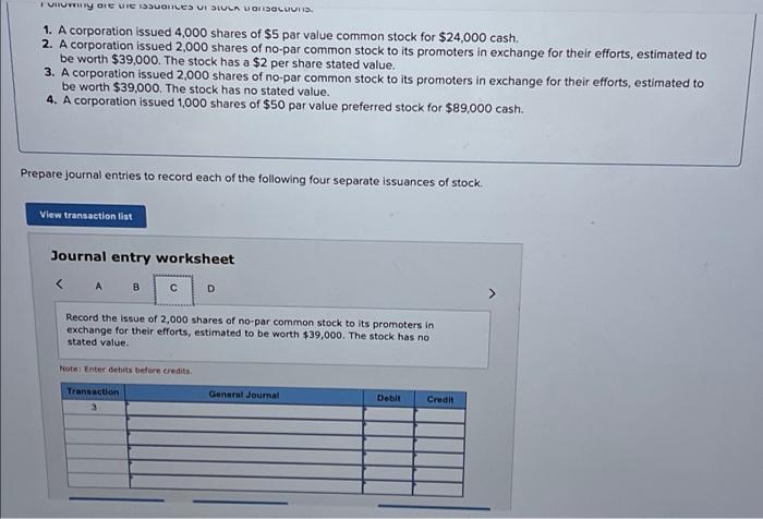 Solved Following Are The Issuances Of Stock Transactions 1 Chegg