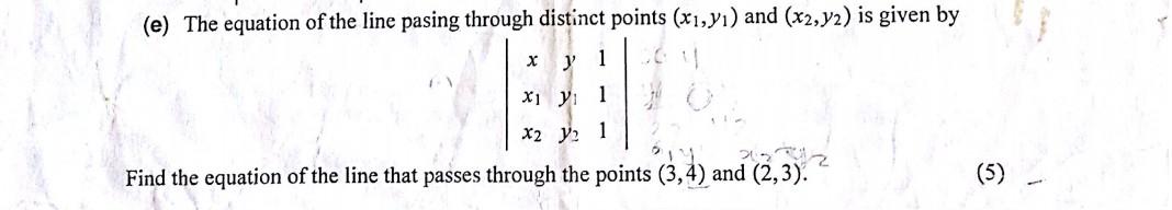 Solved E The Equation Of The Line Pasing Through Distinct Chegg