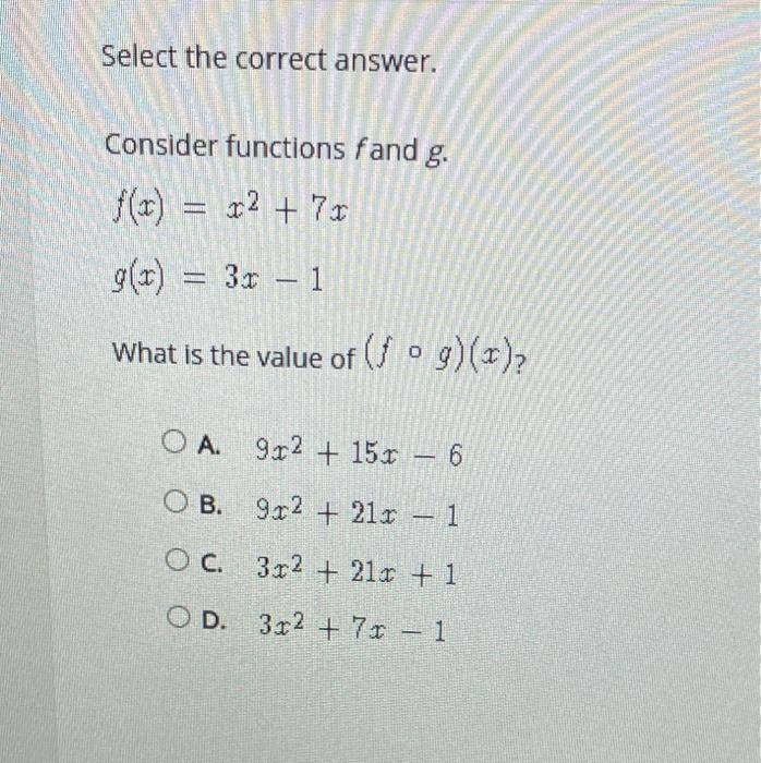 Solved Select The Correct Answer Consider Functions Fand G Chegg