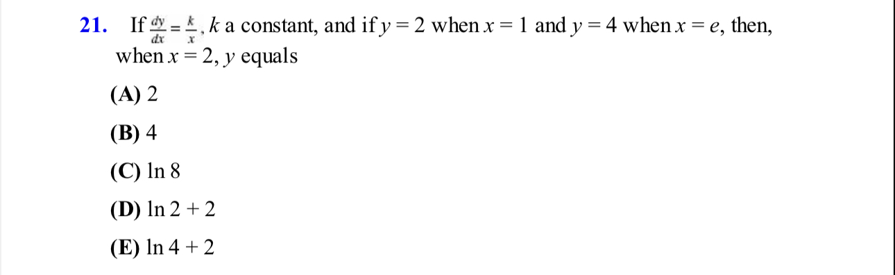 Solved If Dydx Kx K A Constant And If Y 2 When X 1 And Chegg