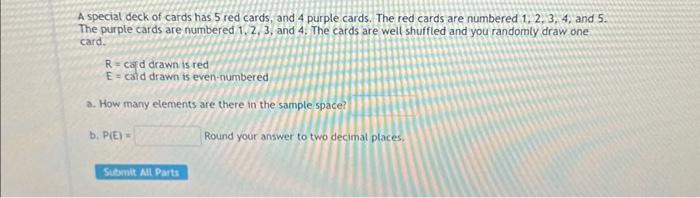 Solved A Special Deck Of Cards Has Red Cards And Purple Chegg