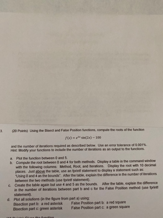Solved Points Using The Bisect And False Position Chegg