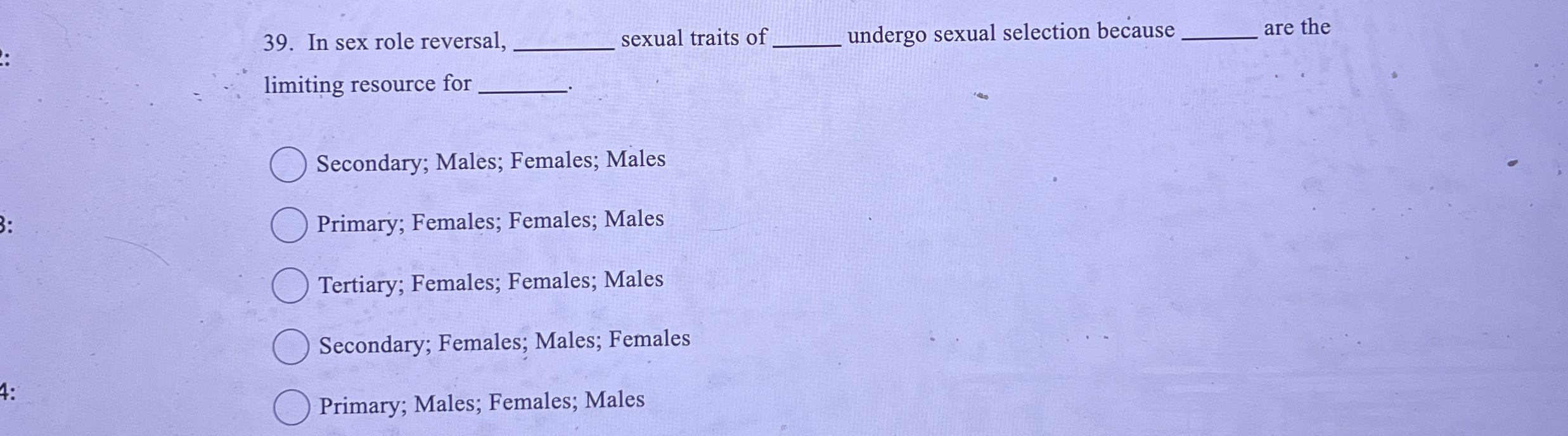 Solved In Sex Role Reversal Q Sexual Traits Of Q Chegg