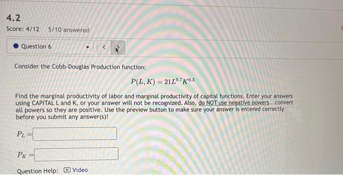 Solved Consider The Cobb Douglas Production Function Chegg