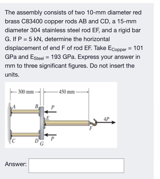 Solved The Assembly Consists Of Two Mm Diameter Red Brass Chegg