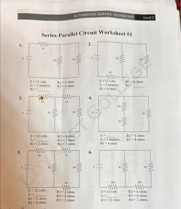 Solved Series Parallel Circuit Worksheet 1 E 12 Volts IT 3 Chegg