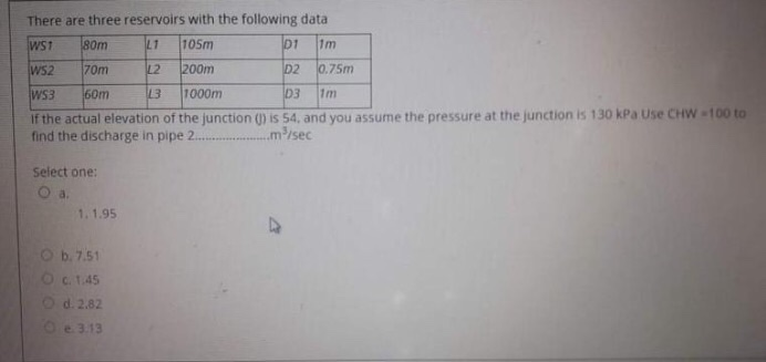 Solved There Are Three Reservoirs With The Following Data Chegg