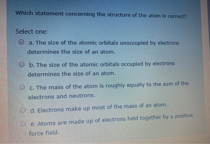 Solved Which Statement Concerning The Structure Of The Atom Chegg