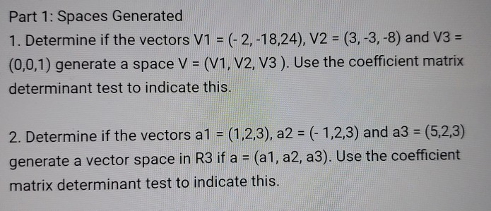 Solved Parte L Espacios Generados Pts C U Determine Chegg