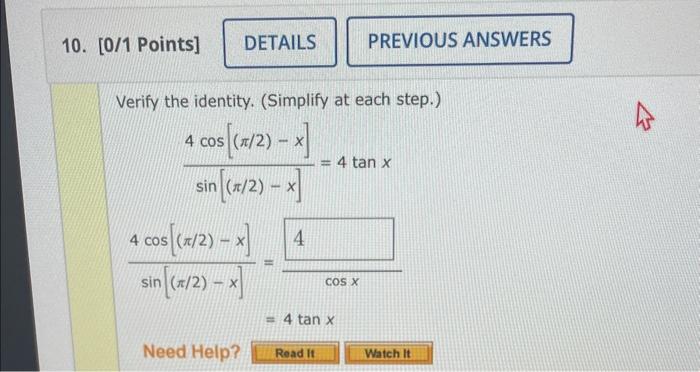 Solved Verify The Identity Simplify At Each Step Chegg