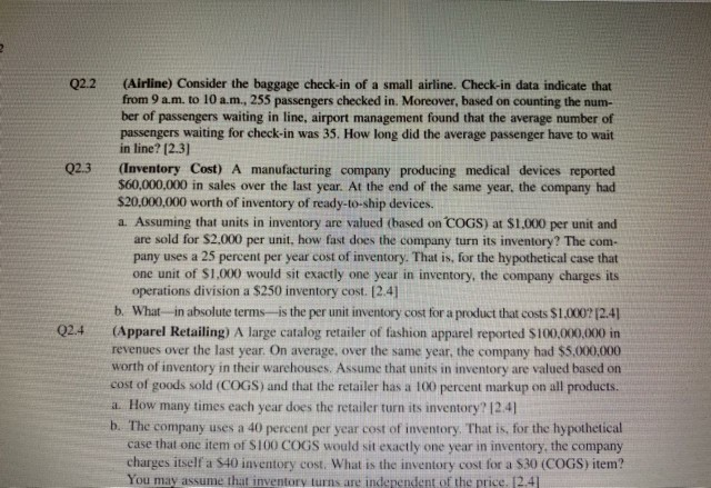 Solved Q2 2 Q2 3 Airline Consider The Baggage Check In Of Chegg