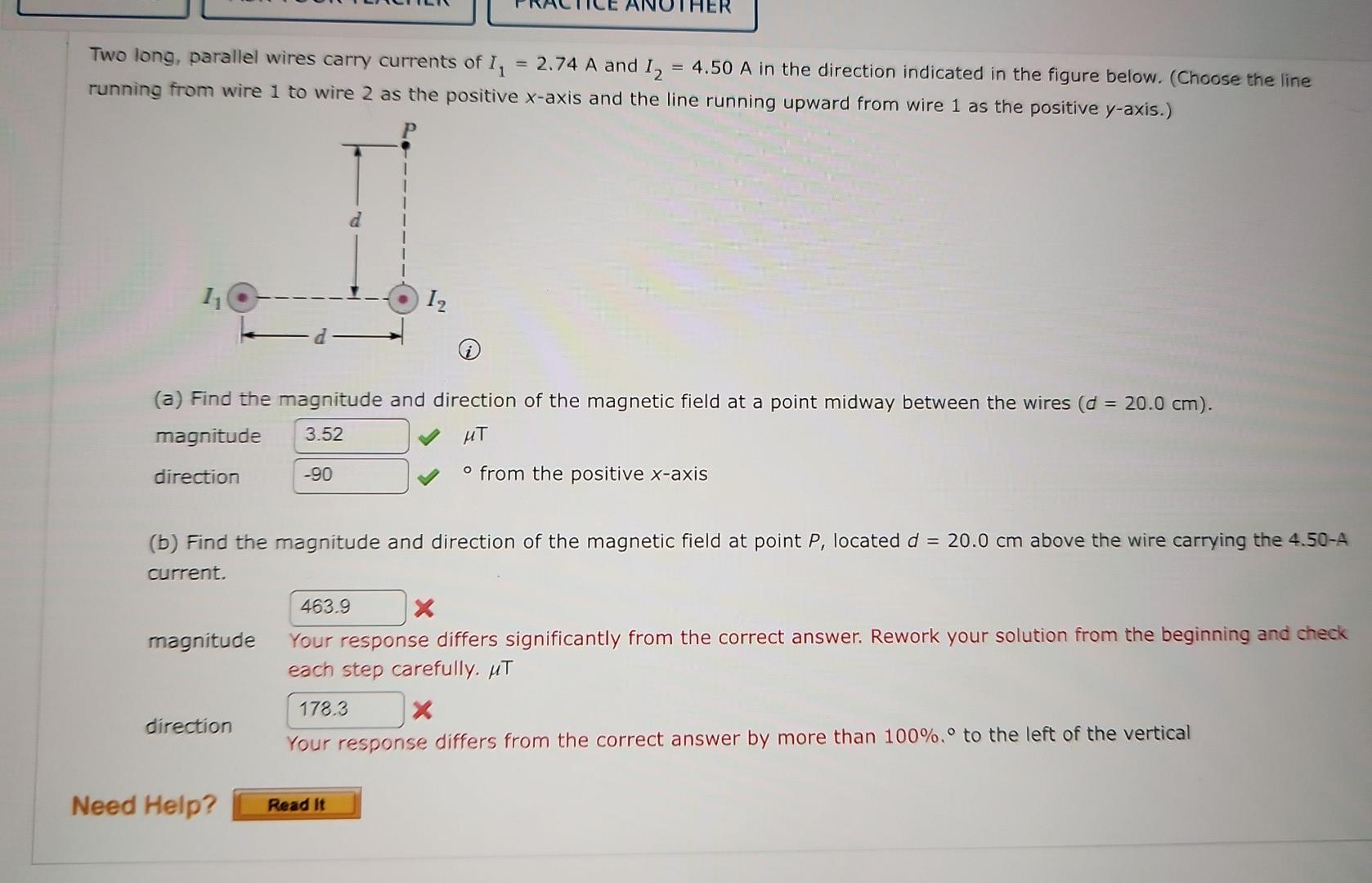 Solved Two Long Parallel Wires Carry Currents Of I A Chegg