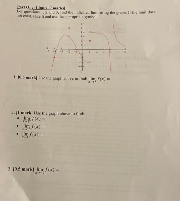 Part One Limits Marks For Questions And Chegg