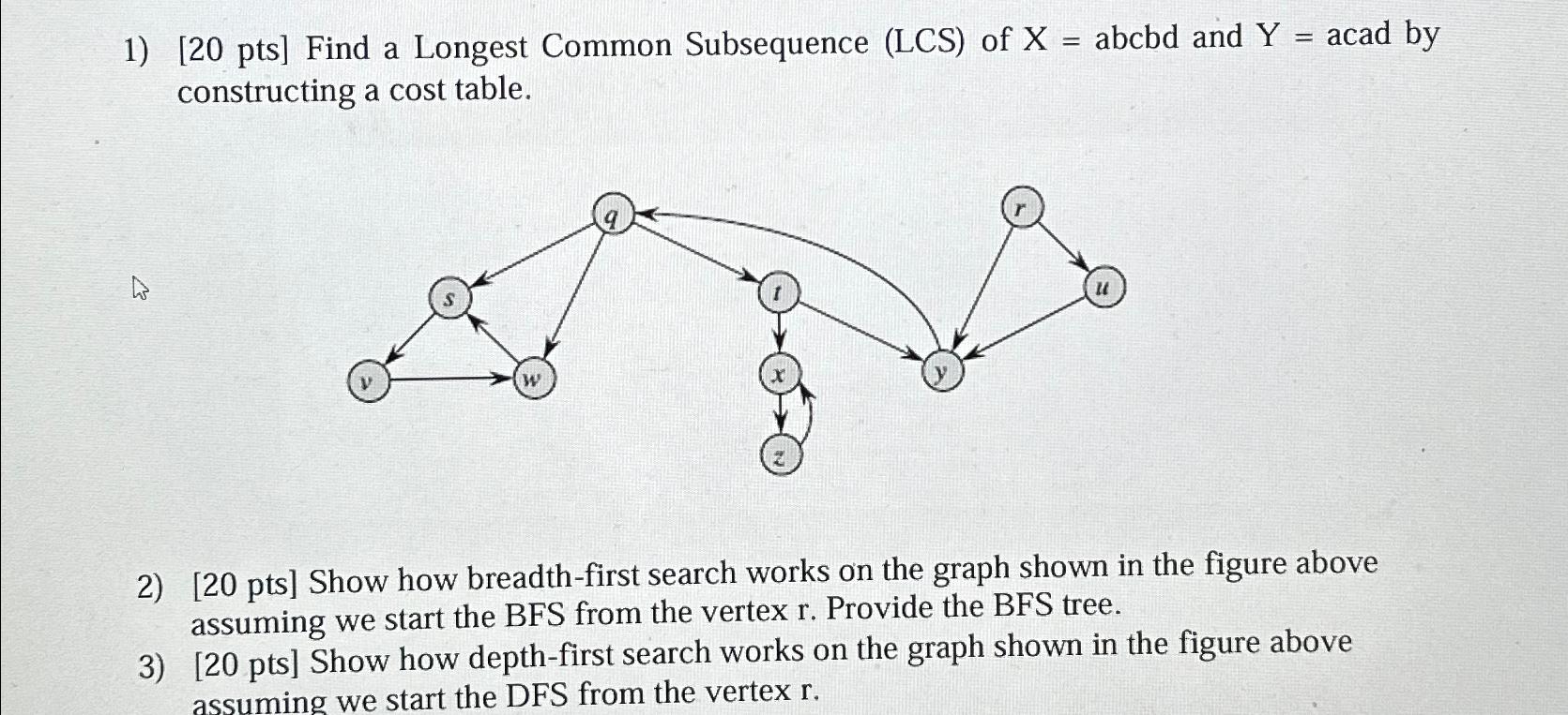 Solved 20 Pts Find A Longest Common Subsequence LCS Chegg