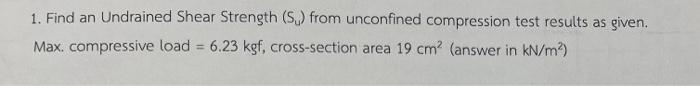 Solved Find An Undrained Shear Strength Su From Chegg