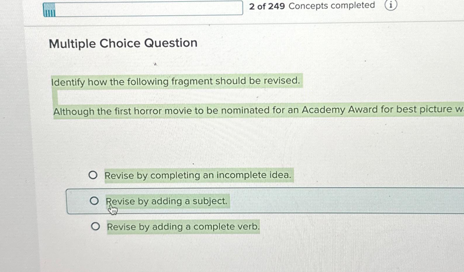 Solved 2 Of 249 Concepts CompletedMultiple Choice Chegg