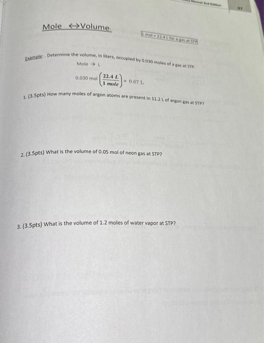 Solved Bxample Determine The Volume In Liters Occupied Chegg