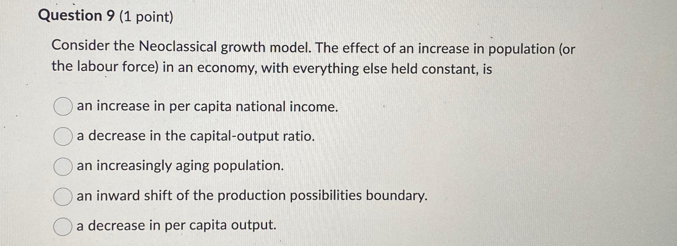 Solved Question 9 1 Point Consider The Neoclassical Growth Chegg