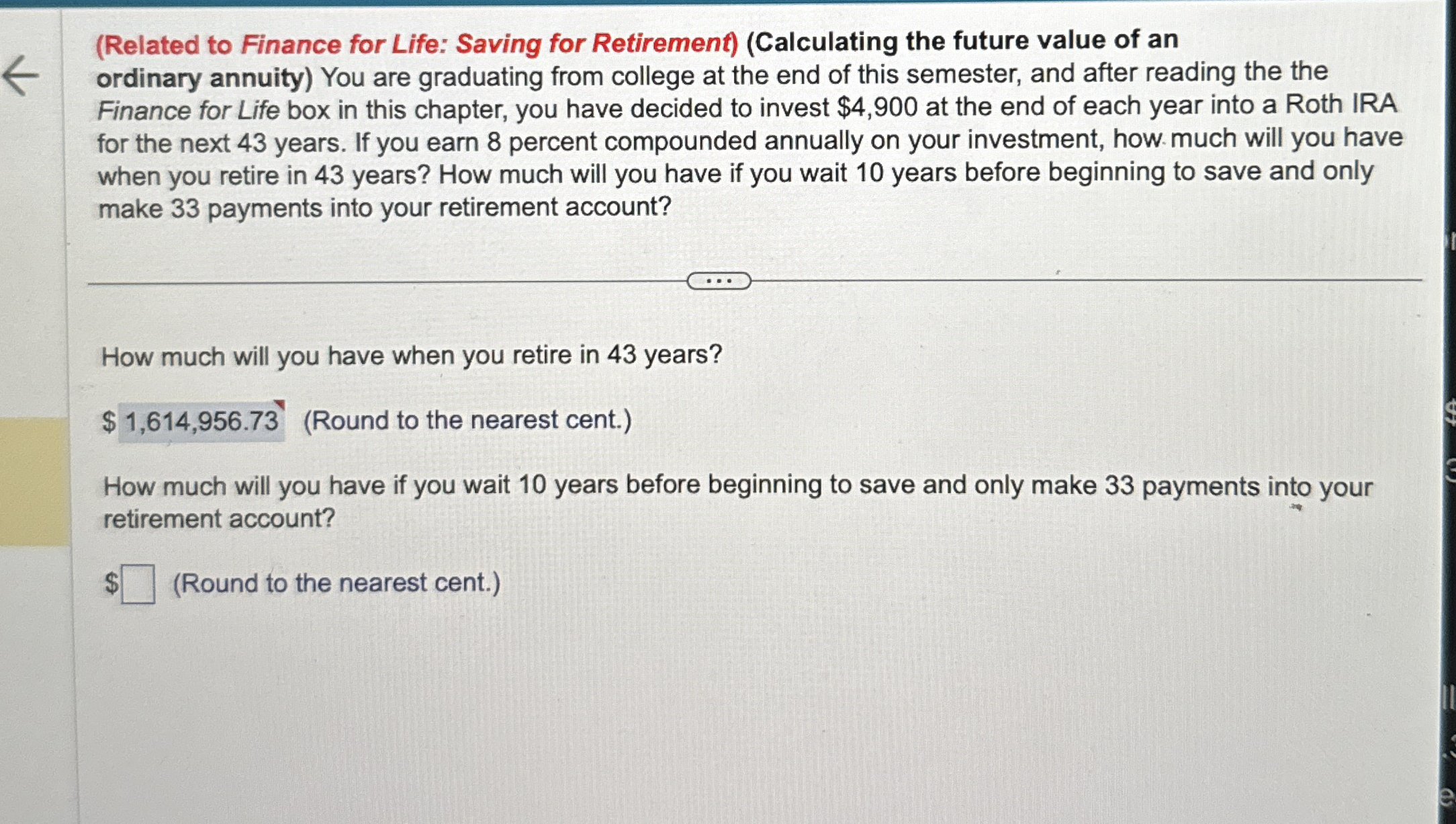 Solved Related To Finance For Life Saving For Chegg