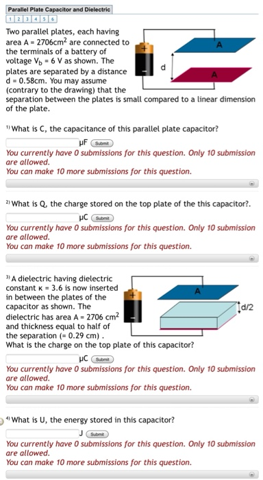 Solved Two Parallel Plates Each Having Area A Cm Chegg