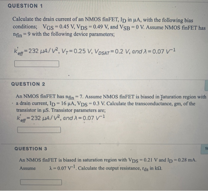 Solved QUESTION 1 Calculate The Drain Current Of An NMOS Chegg