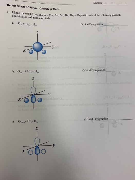 Solved Section Report Sheet Molecular Orbitals Of Water 1 Chegg