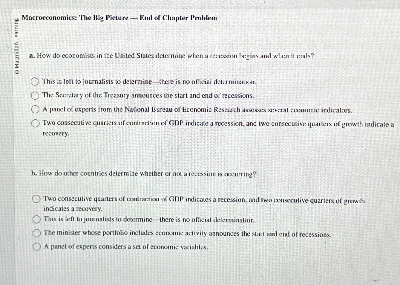 Solved Macroeconomics The Big Picture End Of Chapter Chegg