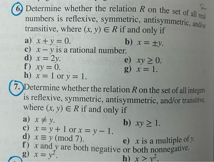 Solved 6 Determine Whether The Relation R On The Set Of Chegg