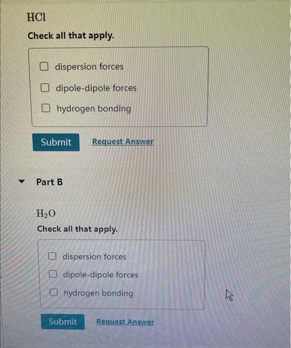 Solved Hcl Check All That Apply Dispersion Forces Chegg