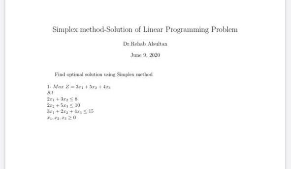 Solved Simplex Method Solution Of Linear Programming Problem Chegg