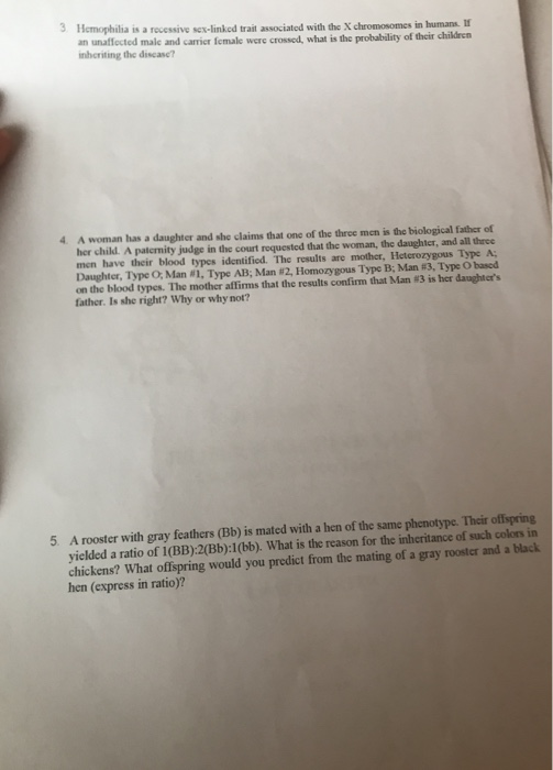 Solved Hemophilia Is A Recessive Sex Linked Trait Associated Chegg