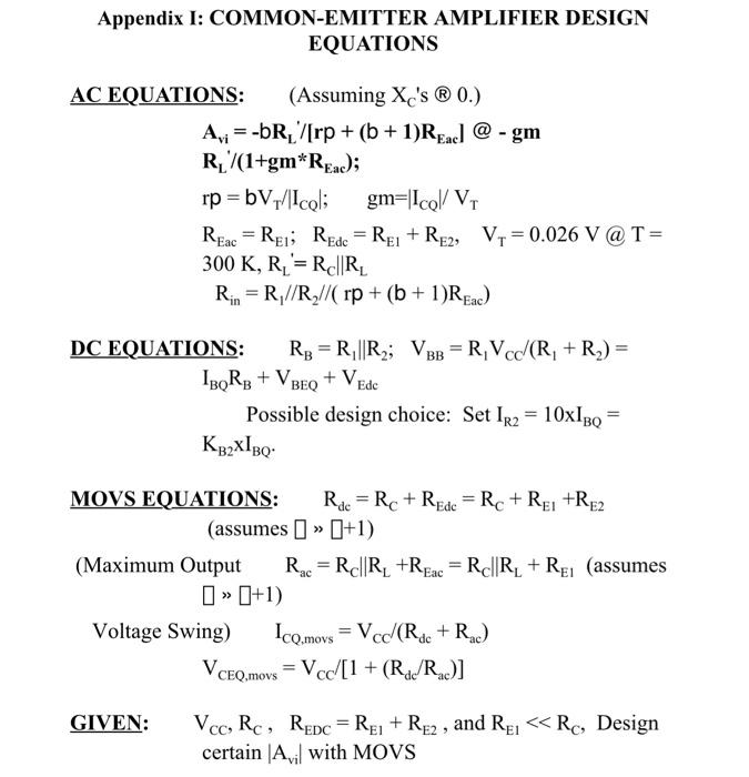 Design Of Common Emitter Bjt Amplifier Objectives Chegg