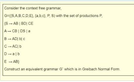 Solved Consider The Context Free Grammar G S A B C D E Chegg