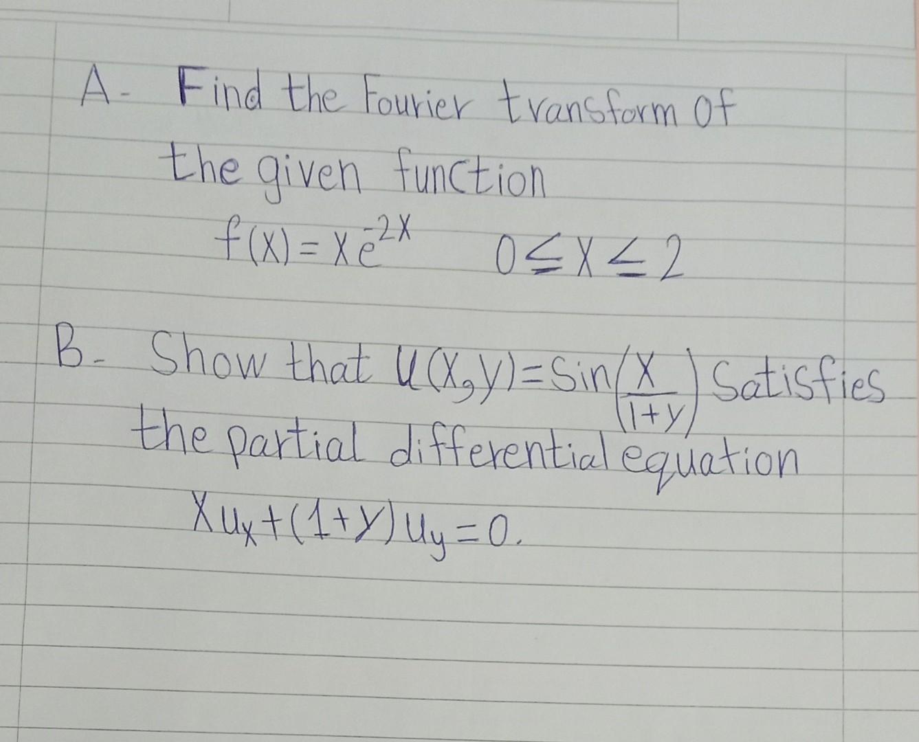 Solved A Find The Fourier Transform Of The Given Function Chegg