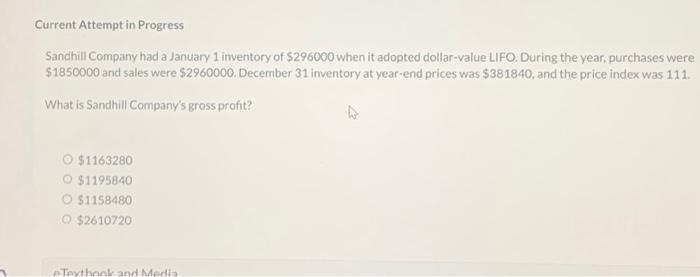 Solved Current Attempt In Progress Sandhill Company Had A Chegg