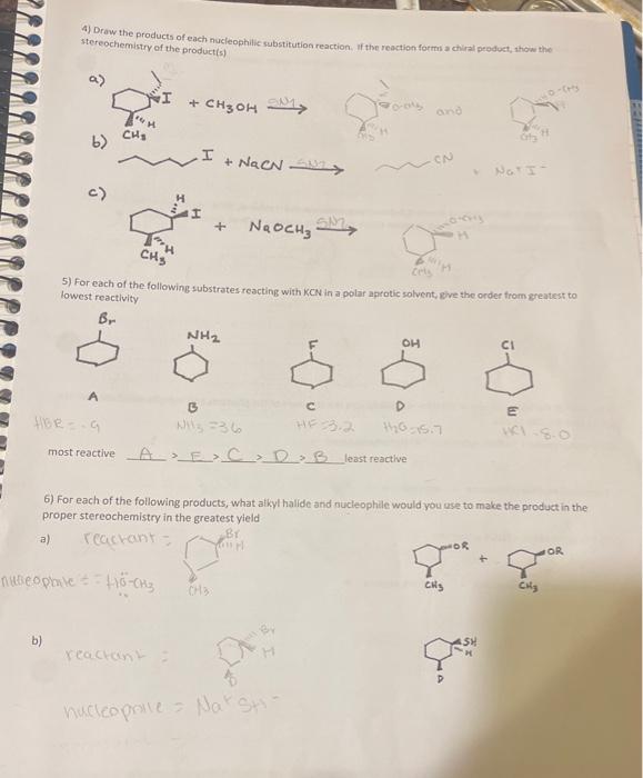 Solved 4 Draw The Products Of Each Nucleophilic Chegg