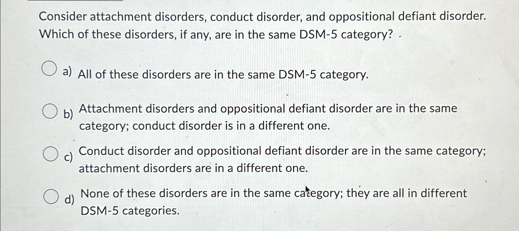 Solved Consider Attachment Disorders Conduct Disorder And Chegg