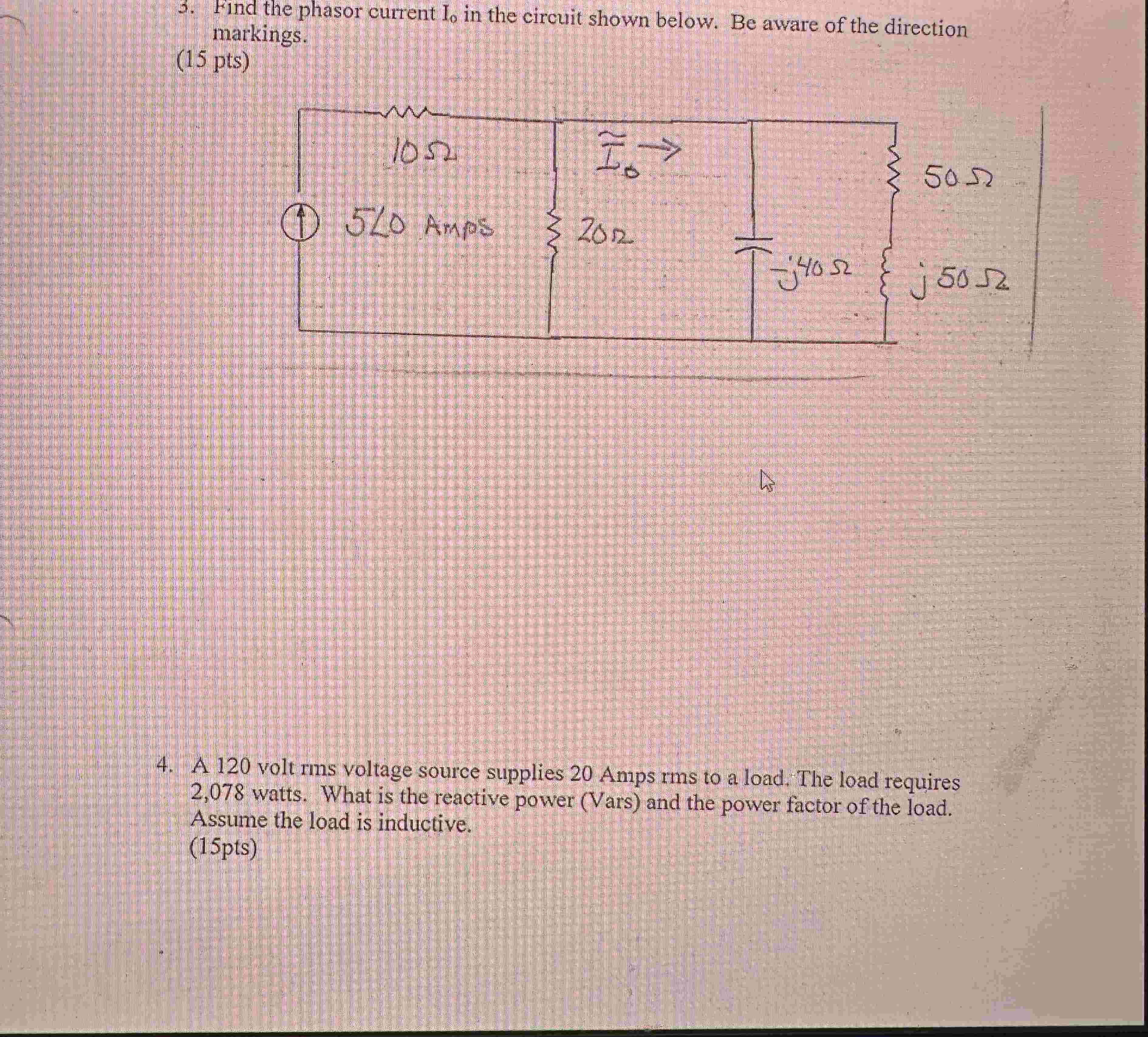 Solved Find The Phasor Current I In The Circuit Shown Chegg