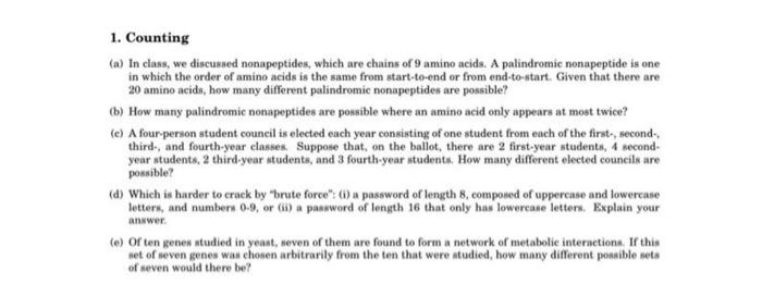 Solved Counting A In Class We Discussed Nonapeptides Chegg