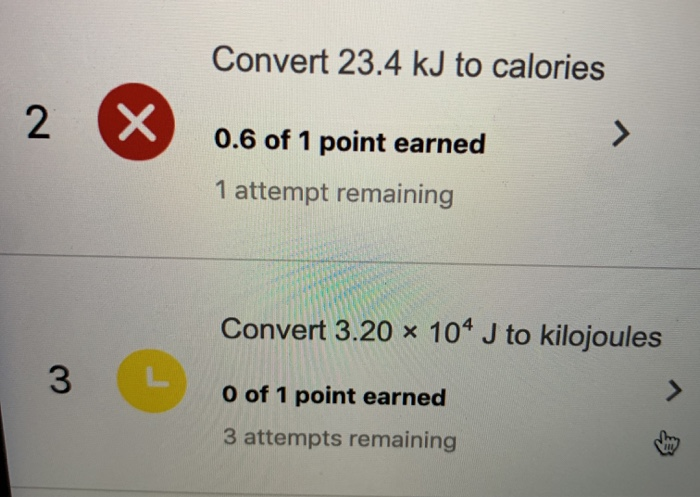 Solved Convert Kj To Calories X Of Point Chegg