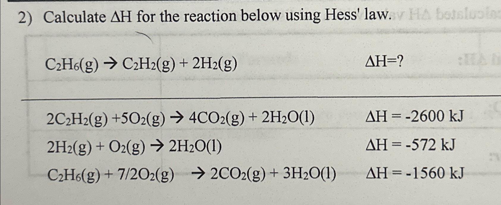 Solved Calculate H For The Reaction Below Using Hess Chegg