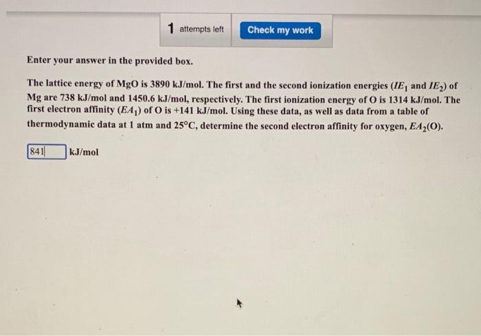 Solved Attempts Left Check My Work Enter Your Answer In Chegg