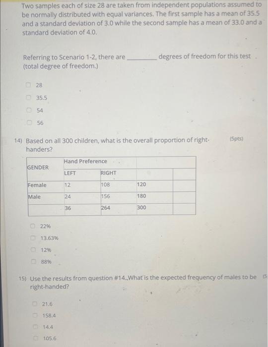 Solved Two Samples Each Of Size 28 Are Taken From Chegg