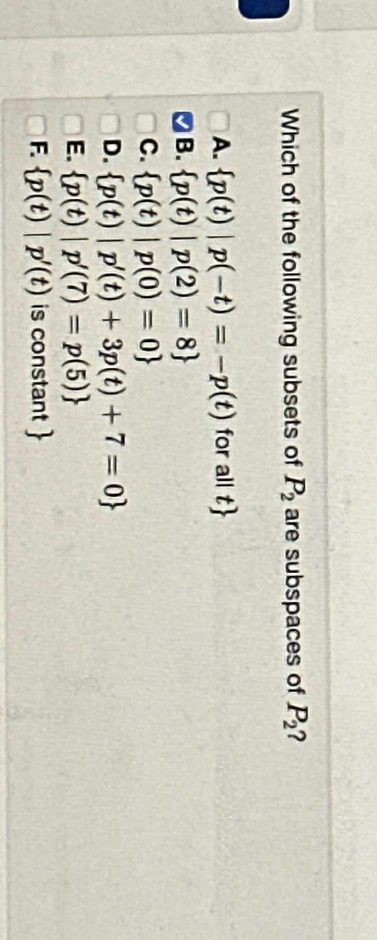 Solved Which Of The Following Subsets Of P Are Subspaces Chegg