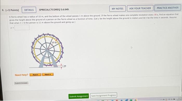 A Ferris Wheel Has A Radius Of M And The Bottom Chegg