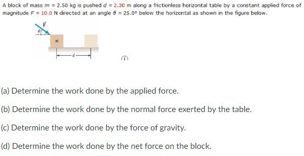 Solved A Block Of Mass M 2 50 Kg Is Pushed D 2 30 M Chegg